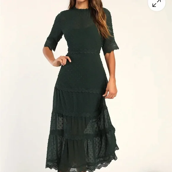 Lulus Dresses Lulus Forest Green Lace Midi Dress Nwt Size